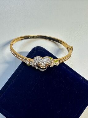 Juicy Couture Gold Plated Pave Heart & Floral Crystal Bangle